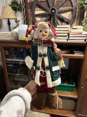 Festive Green and Red Snowman Figurine Holiday Decor